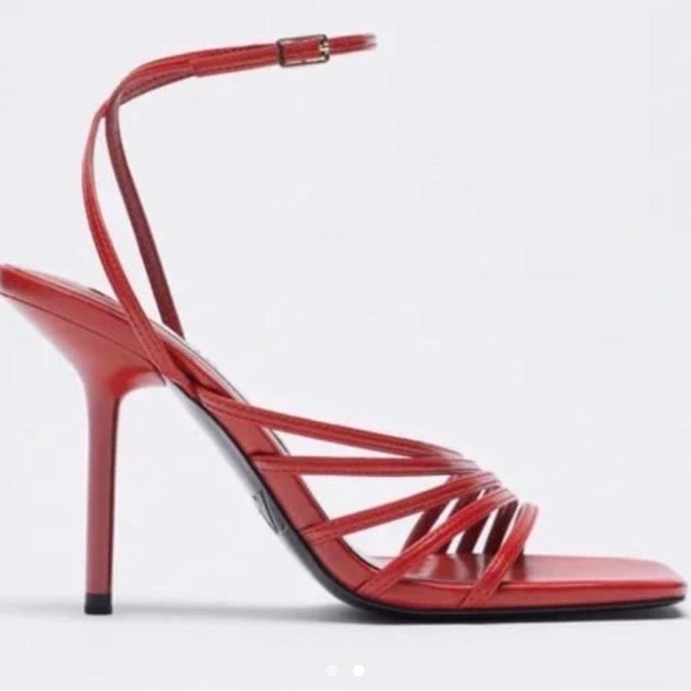 Red Zara Square Toe Ankle Strap Sandal Heels in size 38 / 8